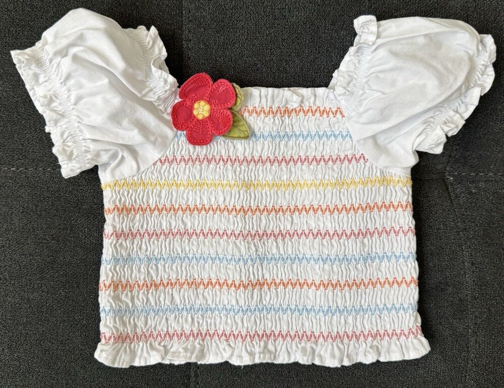Vintage Gymboree 2006 "Tutti Fruity" Size 3 Smocked Top/Colorful Zig Zag Flower